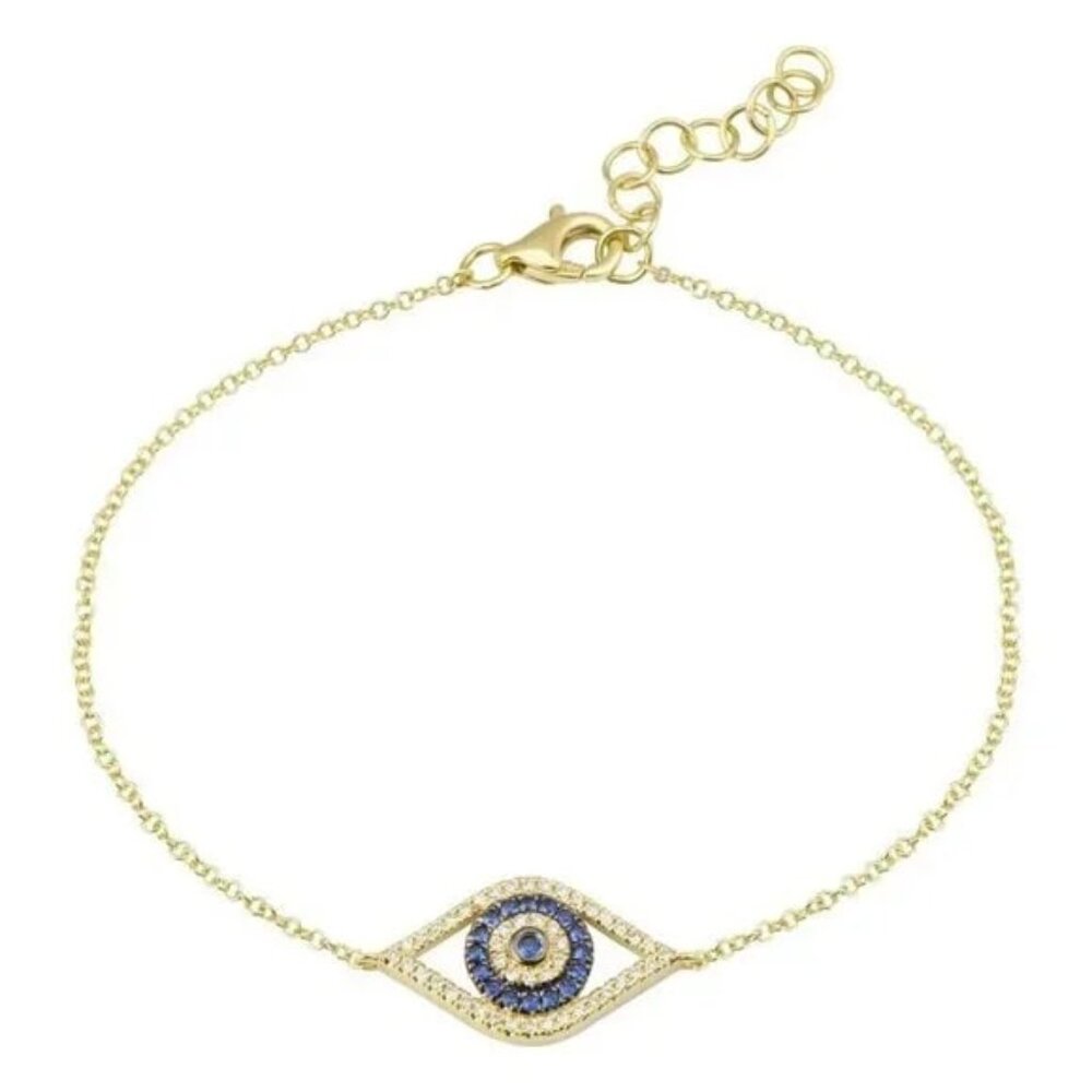 Sapphire Evil Eye 14K (or 18k upon request) Yellow Gold Diamond Bracelet